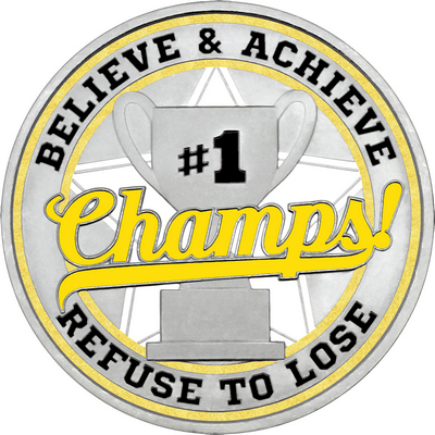 Yellow "Champs!" with Gold Outer Circular Borders